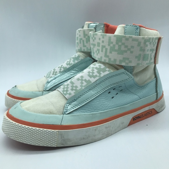 Royal Elastic White & Light Blue High Tops Vintage - Picture 1 of 6
